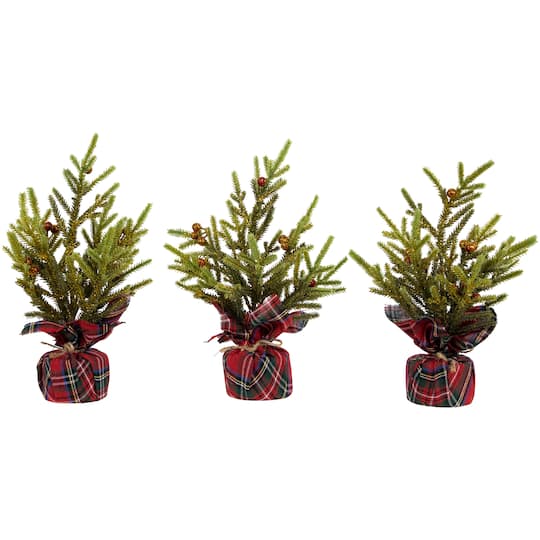 9" Unlit Glittered Pine with Berries Artificial Christmas Tree Set By Northlight in Green | Michaels®